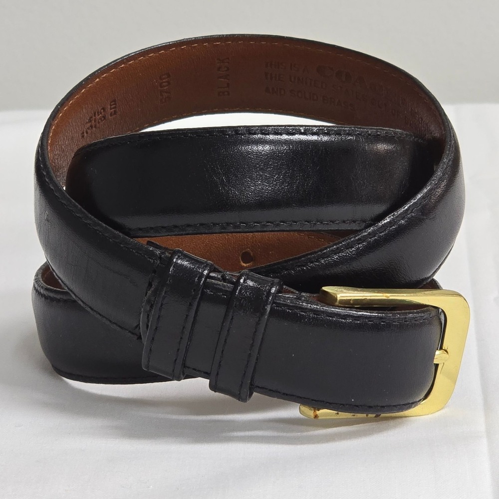Coach Belt Mens 34 Black Burnished Cowhide Leather Solid Brass Buckle 5700